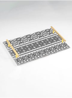 اشتري Decorative Acrylic Serving Tray with Gold Color Metal Handles Seamless Pattern Set 20x30cm في السعودية