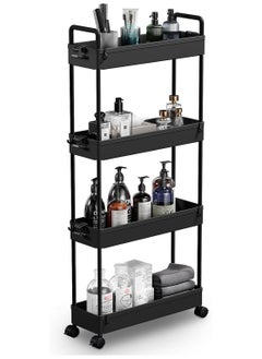 Buy Slim Storage Cart, 4 Tier Bathroom Organizer Mobile Shelving Unit, Rolling Utility Cart Slide Out Organizer for Kitchen, Bathroom, Laundry, Narrow Places, Black in Saudi Arabia