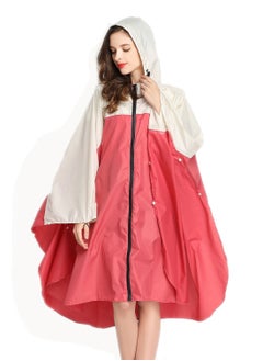 Buy Fashion Hooded Rain Poncho with Pocket Waterproof Raincoat Jacket Zipper Style for Men Women Adults Family Ponchos Drawstring Hood Perfect Camping Hiking Beach Travel Red in Saudi Arabia