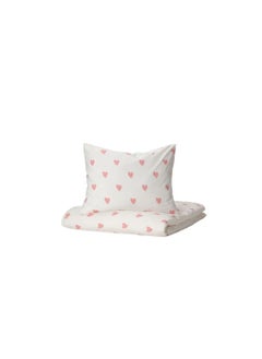 Buy Duvet cover and pillowcase, heart pattern white, pink, 150x200/50x80 cm in UAE