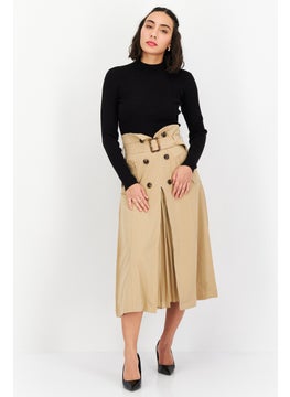 Buy Women Solid Midi Skirt, Tan in UAE