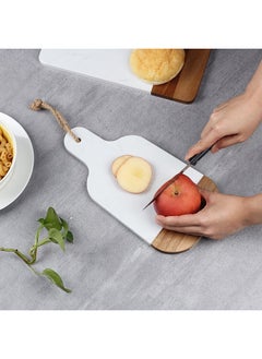 Buy Luster Square Chopping Board With Handle Acacia Wood plus Artificial Marble Cutting Board Best For Food Preparation For Kitchen & Dining Room L30.3Xw15.5Xh1.5Cm - White in UAE