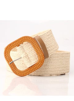 Buy Imitation Grass Knitted Simple All Round Buckle Elastic Braided Elastic Belt 97cm Beige in UAE