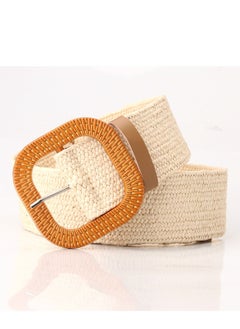 اشتري Imitation Grass Knitted Simple All Round Buckle Elastic Braided Elastic Belt 97cm Beige في الامارات