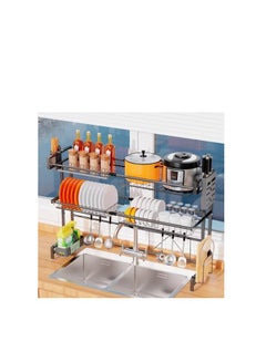 Buy Dish Drying Rack Over Sink,YOMYM Retractable Double Layer Drainer Shelf - Rust Resistant Carbon Steel Frame with Removable Utensil Holder -Space Save Must Have (Black, 39 inch) in Saudi Arabia