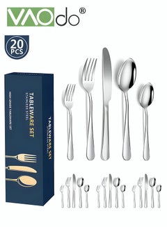 Buy 20PCS Stainless Steel Cutlery Set Butterfly Silverware Set Service for 4 Stainless Steel Flatware Set with Steak Knives Mirror Polished Cutlery Set Sliver in UAE