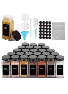 Buy 24 Glass Spice Jars with w/40 Labels Stickers-4oz Empty Square Spice Containers,24 Shaker Lids and Airtight Metal Caps- Paint Pen, Silicone Collapsible Funnel & Brush  Included in Saudi Arabia