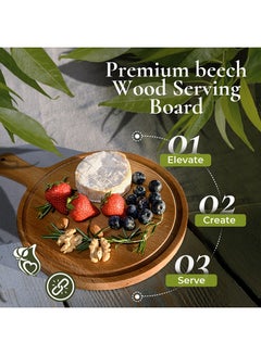 Buy Premium Wooden Serving Round Board - Big Size - Handcrafted Artisanal Design - Multi-Functional Tray and Platter- Perfect for Nuts Snacks Charcuterie and Cheese - Great for Dinner Hosting in UAE
