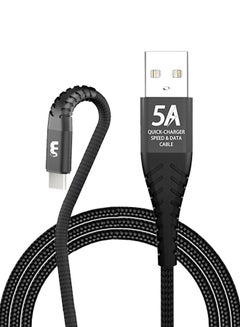 اشتري USB Type C Cable 5A Fast Charging Cord Nylon Braided USB Type C Charger Compatible For Samsung S21 S20 Note 20 10 9 Huawei P30 P20 Lite Mate 20 Pro P20 LG G5 G6 Xiaomi Mi 11 A2 Mi 9 Etc 1 Meter Black في الامارات