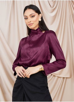 Buy Wrap Tie Neck Satin Texture Blouse in Saudi Arabia