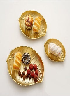 Buy 3 Pieces Decorative Gold Leaf Shape Serving Tray Jewelry Pallet Fruit Snack Dish in UAE