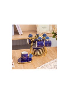 Buy 13-piece coffee set with plate on a modern blue stand 022800040 in Egypt