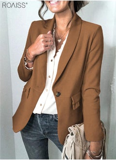 اشتري Women's Casual Business Blazer Fashion Casual Solid Color Office Coat Classic Lapel Button Open Placket Coat في الامارات