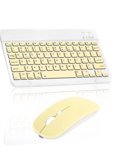 Buy Wireless Keyboard and Mouse Combo Bluetooth Keyboard Mouse Set with Rechargeable Battery Yellow in UAE