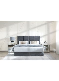 Buy Olga King Bed Velvet Grey 180x200 cm in UAE