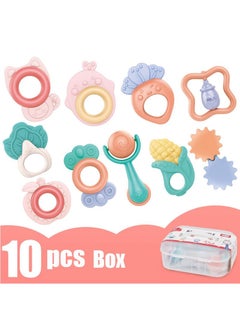 Buy Baby Rattles Toys Set - 10 Pcs Infant Toys Grab Shake Bell, Sensory Teething Toy, Early Educational for Boy Girl with Storage Box Multicolour in UAE