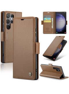 Buy Flip Wallet Case For Samsung Galaxy S23 Ultra, [RFID Blocking] PU Leather Wallet Flip Folio Case with Card Holder Kickstand Shockproof Phone Cover (Brown) in UAE