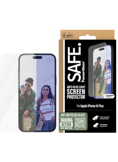 اشتري SAFE by PanzerGlass® Anti-Blue Light Screen Protector for iPhone 16 Plus, 60% Recycled Glass, Smudge-Free Coating - with mounting aid for easy installation, Tempered Glass Screen Protector For iPhone 16 في الامارات