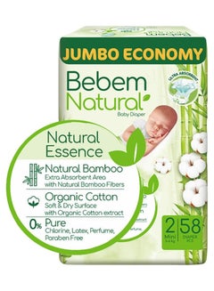 Buy Bebem Natural Baby diaper Jumbo Size 2 Mini 58 Piece in Egypt