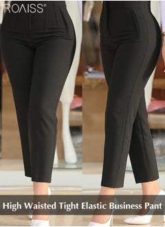 Buy Women's High Waisted Tight Suit Pants Classic Zippered Slim Cropped Pants With A Pleated Waist Design in UAE