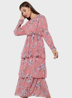 Buy Floral Print Tiered Dress in Saudi Arabia