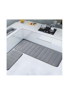 Buy 2-Piece Set Kitchen Mat Non-Slip Rugs Set Line Design Quickly Absorbs Water Dark Grey 120 x 40 and 60 x 40 Centimeter in UAE