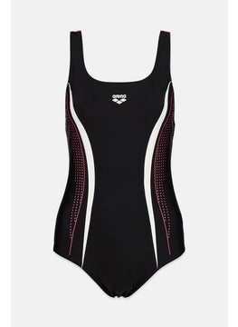 Buy Women Brand Logo One Piece Swimsuit, Black Combo in Saudi Arabia