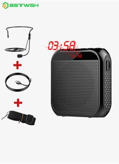 Buy Voice Amplifier with Wired Microphone Headset - Portable Rechargeable Multifunctional Loudspeaker with Noise Reduction for Teacher/Tour Guide/Conference/Coach - Supports TF Card and U Disk - Black in Saudi Arabia