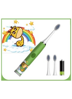 Buy Cartoon Pattern Kids Automatic Electric Toothbrush Ultrasonic Waterproof Toothbrush with 3 Brush Heads in UAE