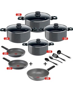 Buy Tefal Cook Natural Cooking Set With Glass Lid - 4 Stewpots 18,20,24,26 + Frypan 20,22 + Wok 28 + Kitchen Tools in Egypt