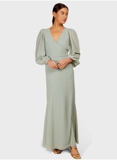 Buy Surplice Neck Wrap Dress in UAE