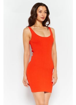 اشتري Women Ribbed Bodycon Dress, Dark Orange في الامارات