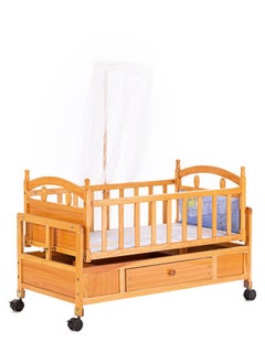 اشتري Multifunctional Splicable Newborn Bed Baby Crib Solid Wood Paintless Cradle Baby Bed With Encrypted Mosquito Net- Wood Color في السعودية