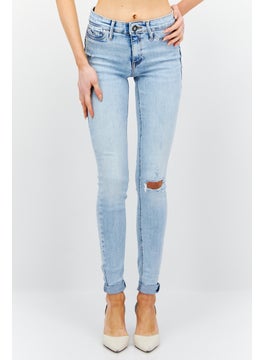 اشتري Women  Regular Fit Ripped Extra Long Jeans,Blue في الامارات