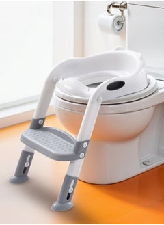 Buy Baby Potty Seat With Ladder For Western Toilets Kids Toilet Potty Training Seat For Baby With Height Adjustable, Handle, Cushion Potty Chair Kids Potty Seat For Kids 2 To 5 Years Boy Girl White in Saudi Arabia