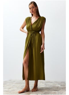 اشتري Green Maxi Woven Slit Beach Dress TBESS23EL00069 في مصر