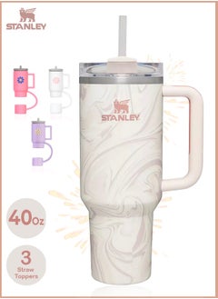 Buy Stanley Quencher H2.0 Flow State 40oz Rose Quartz Swirl Stainless Steel Vacuum Insulated Tumbler with Lid, Straw and 3 Straw Stoppers for Water and Iced Tea, Cold Retention in Pack of 1 & 2 in UAE