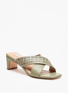 Buy Women's Cross Strap Slip-On Sandals with Block Heels in Saudi Arabia