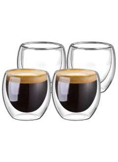 اشتري Double Wall Glass Tumbler Set Clear，Espresso Coffee Cups 80 ml Set of 4 pcs في الامارات