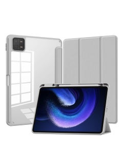 Buy Transparent Hard Shell Back Trifold Smart Cover Protective Slim Case for Xiaomi Mi Pad 6 /Pad 6 Pro Grey in Saudi Arabia