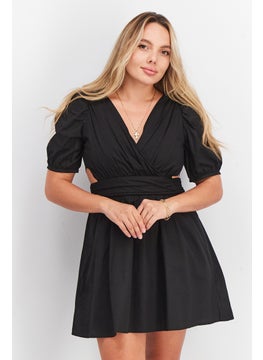 Buy Women Textured Midi Dress, Black in Saudi Arabia