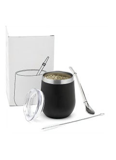 Buy Mate Tea Cup And Bombilla Straw Set 12oz Double-wall Stainless Coffee Water Tea Cup Natural Mate Gourd Cup Kit For Mate tea Loose Leaf Drinking in UAE