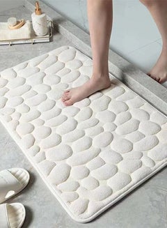 اشتري 1-Piece Stone Grain Non-Slip Bath Rug Mat for Bathroom Coral Velvet Fabric for Water Absorption White 40 x 60 Centimeter في الامارات