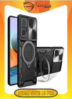 اشتري شيلد ايجيبت لهاتف شاومى ريدمى نوت 10 برو/نوت 10 برو ماكس (Xiaomi Redmi Note 10 Pro/Note 10 Pro Max ) جراب حماية مع باب جرار لحماية عدسة  الكاميرا المدرعة مدمج بزاوية 360 درجة - (اسود) في مصر