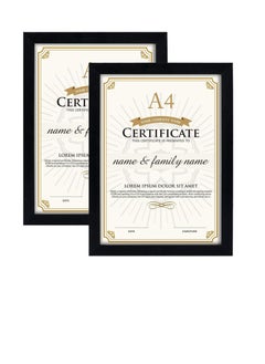 اشتري A4 Certificate Picture Frame,Wood Grain,UV Protection Acrylic,Wall or Tabletop Display,2 Pack, Black في الامارات