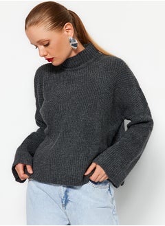 Buy Anthracite Soft Textured Basic Knitwear Sweater TWOAW22KZ0474 in Egypt