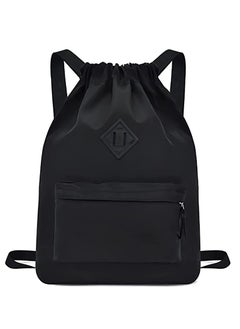 اشتري Drawstring Backpack Sports Gym Bag, Nylon Draw Backpack Large Size with Zipper and Front Rear Pocket, Water Resistant String Sackpack for School Swimming Travel Kids Boys Girls Women Men في الامارات