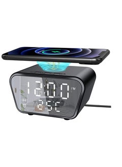 Buy Digital Alarm Clock with Wireless Charging,Smart Desk Small Clock with 3 Alarms, 4 Brightness, LED Display in UAE