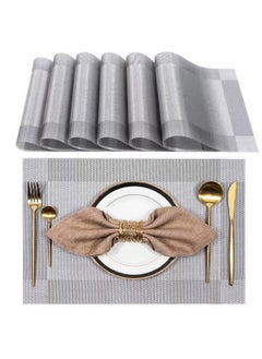 Buy Placemats Set Of 6 Washable Woven Vinyl Place Mats Nonslip For Kitchen Dining Table Durable Pvc Easy To Cleaning Dinner Placemats12 X 18 Inches (Silvergray 6Pcs) in UAE