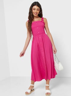 Buy Square Neck Button Detail Dress in UAE